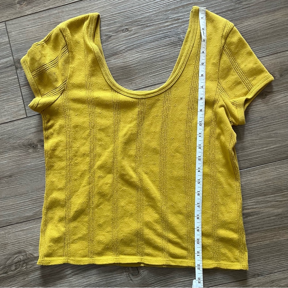 Madewell Pointelle Ribbed Tee Mustard Yellow Knit Top Medium - Picture 11 of 11